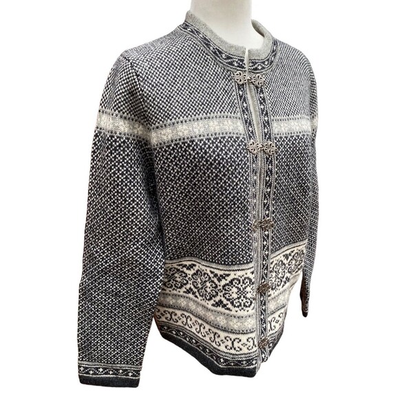 Vintage Skyr Nordic 100% wool cardigan sweater pewter frog clasps fair isle Sz M - Picture 6 of 10